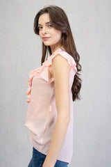 Rouches Mood – Blusa in georgette con bottoncini tono su tono
