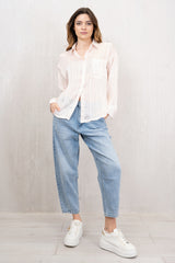 Camicia Over in Tessuto Leggero e Velato Rosa Cipra
