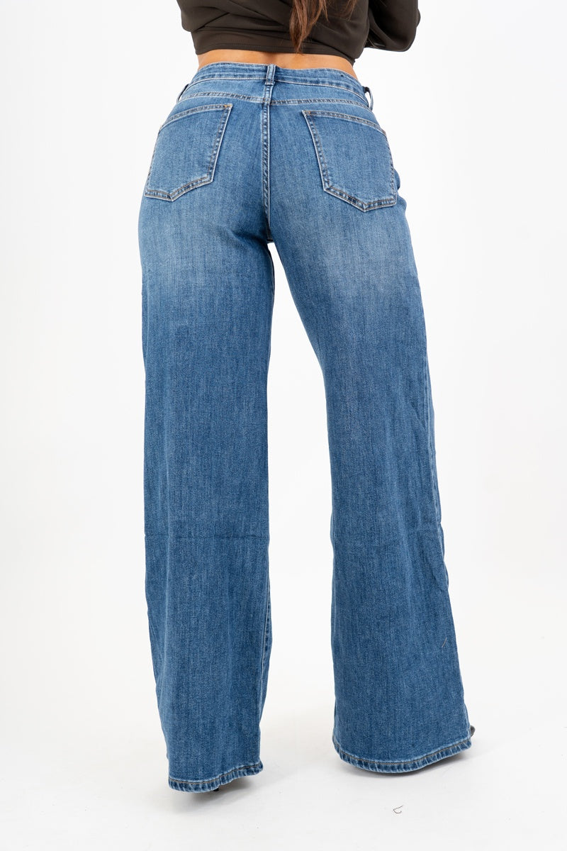 Jeans flare soft-touch denim blu.