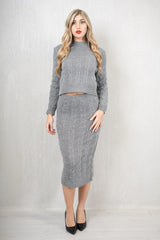 Completo filo treccia maglia con gonna lunghette