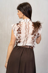 Camicia in georgette laminata fantasia Marrone