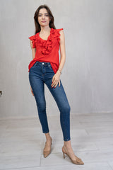 Rouches Mood – Blusa in georgette con bottoncini tono su tono