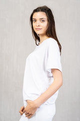 Maglia in viscosa con scollo a V e strass