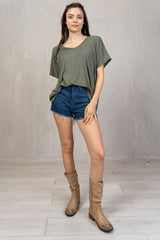 Maglia in viscosa con scollo a V e strass