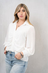 Camicia in Georgette Velata con Arriccio Centrale
