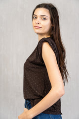 Maglia in viscosa con strass e giromanica ampio