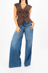 Jeans flare soft-touch denim blu.