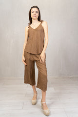 Pantagonna in 100% lino con elastico in vita