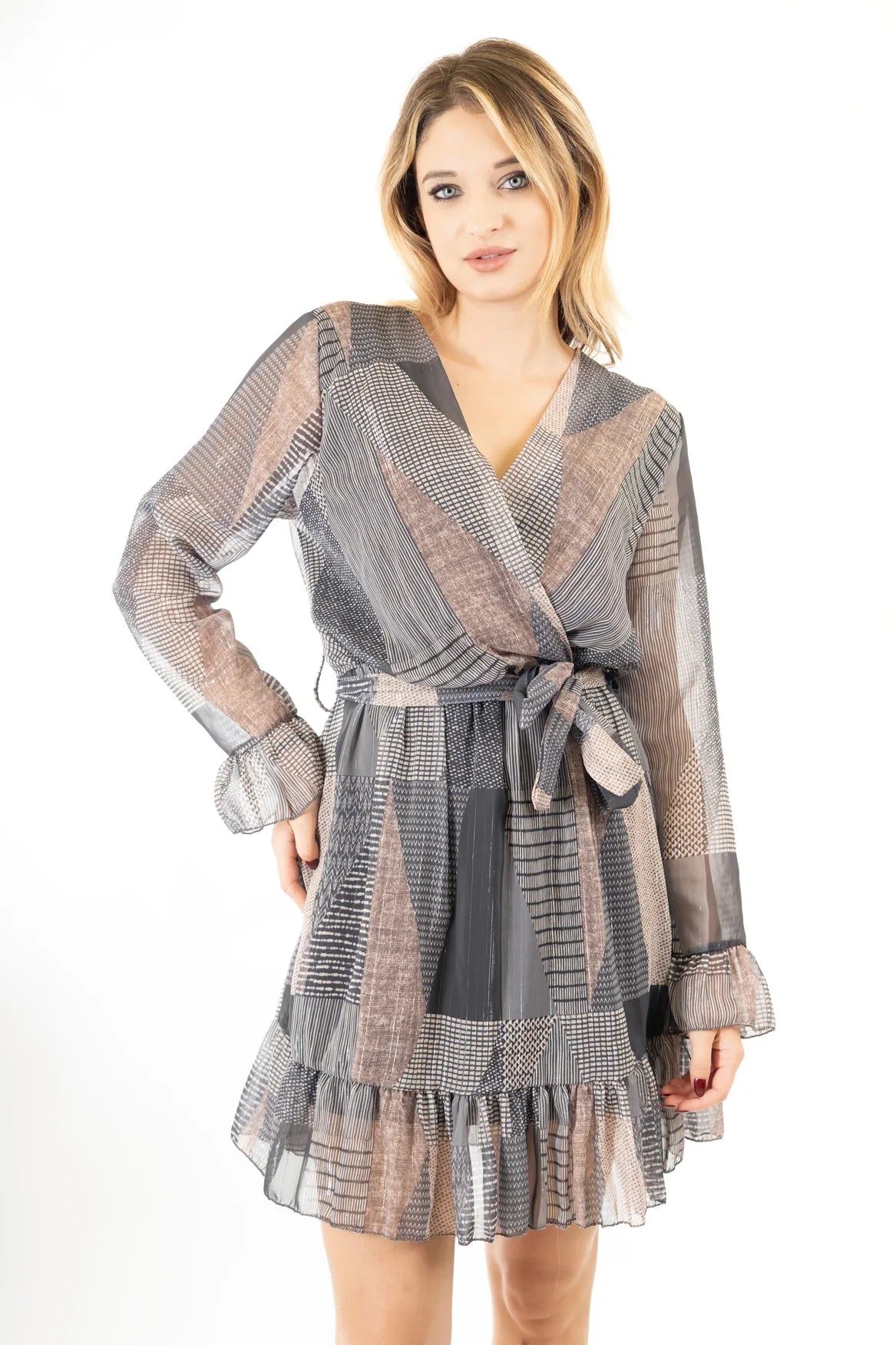 Abito georgette incrocio patchwork