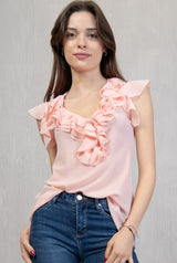 Rouches Mood – Blusa in georgette con bottoncini tono su tono