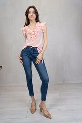 Rouches Mood – Blusa in georgette con bottoncini tono su tono