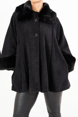 Mantella Velvet Fur in chenille con collo in eco pelliccia