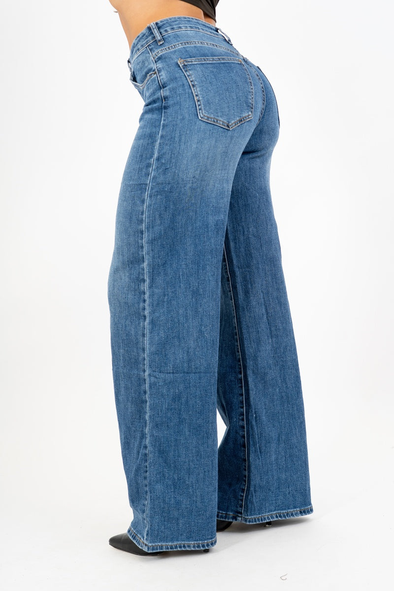 Jeans flare soft-touch denim blu.