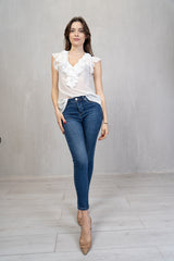 Rouches Mood – Blusa in georgette con bottoncini tono su tono
