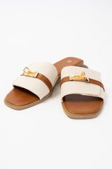 Ciabatta Intrecciata Camel con Fibbia Hermès