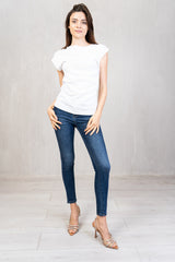 Maglia in cotone stretch con drappeggio laterale