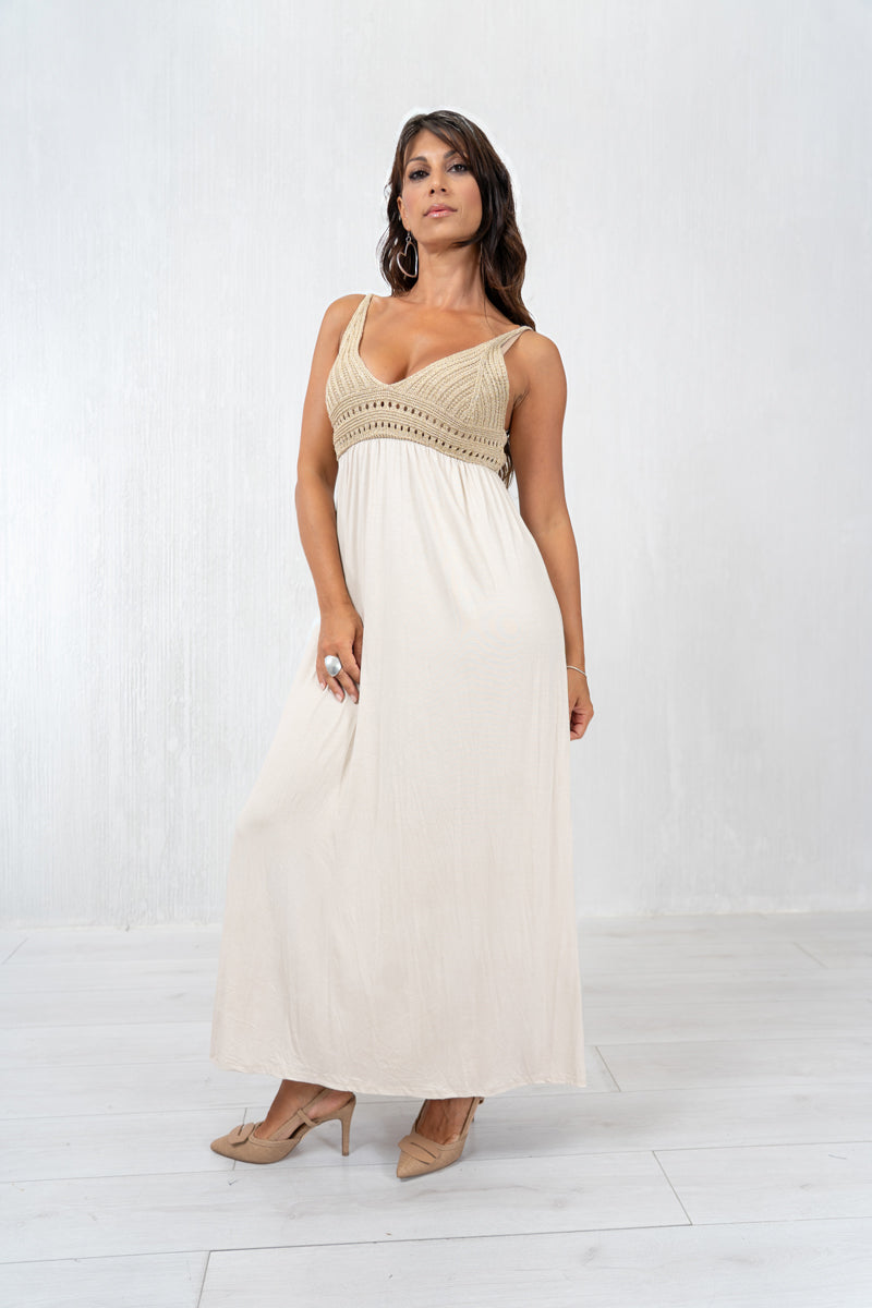 Abito lungo Golden Weave con corpetto in lurex