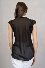 Rouches Mood – Blusa in georgette con bottoncini tono su tono