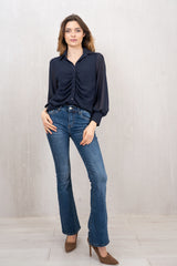 Camicia in Georgette Velata con Arriccio Centrale