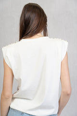 Maglia in viscosa con perle sulle spalle