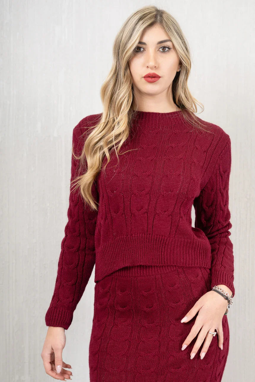 Completo filo treccia maglia con gonna lunghette