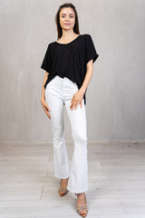 Maglia in viscosa con scollo a V e strass