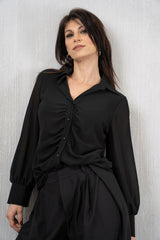 Camicia in Georgette Velata con Arriccio Centrale