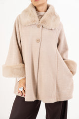 Mantella Velvet Fur in chenille con collo in eco pelliccia