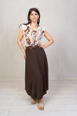 Camicia in georgette laminata fantasia Marrone