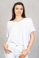 Maglia in viscosa con scollo a V e strass