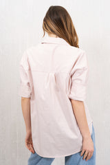 Camicia Over a Righe Laminata Rosa