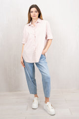 Camicia Over a Righe Laminata Rosa