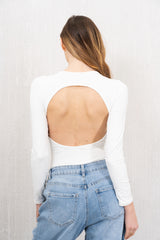 Body Maglina Elasticizzata con Scollo Profondo Bianco