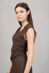 Maglia Asimmetrica Drappeggiata con Scollo a V in Viscosa