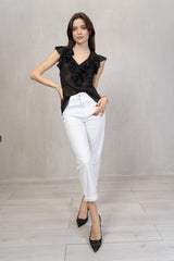 Rouches Mood – Blusa in georgette con bottoncini tono su tono