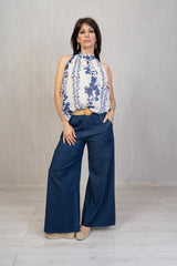 Top senza maniche in georgette fantasia