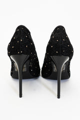 Décolleté Elegante in Pizzo Nero con Strass