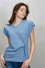 Maglia in Tela Effetto Seta Azzurro Polvere