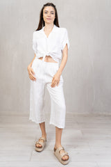 Pantagonna in 100% lino con elastico in vita