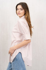 Camicia Over a Righe Laminata Rosa