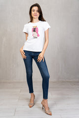 T-shirt in Cotone Elasticizzato con Stampa Orsetto Chic Blu