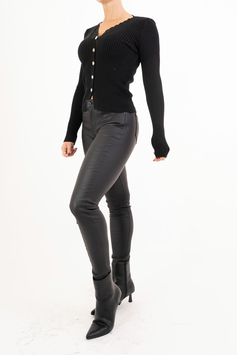 Cardigan Lace Gold in costina con pizzo