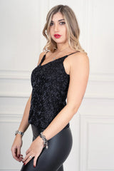 Top tulle ricamato doppia V