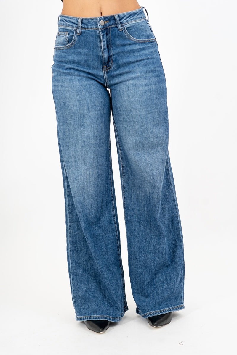 Jeans flare soft-touch denim blu.