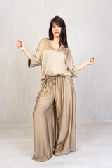 Pantalone ampio in viscosa e seta con coulisse