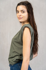 Maglia in viscosa con strass e giromanica ampio