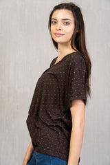 Maglia in viscosa con scollo a V e strass