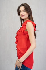 Rouches Mood – Blusa in georgette con bottoncini tono su tono
