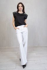 Maglia in viscosa con perle sulle spalle