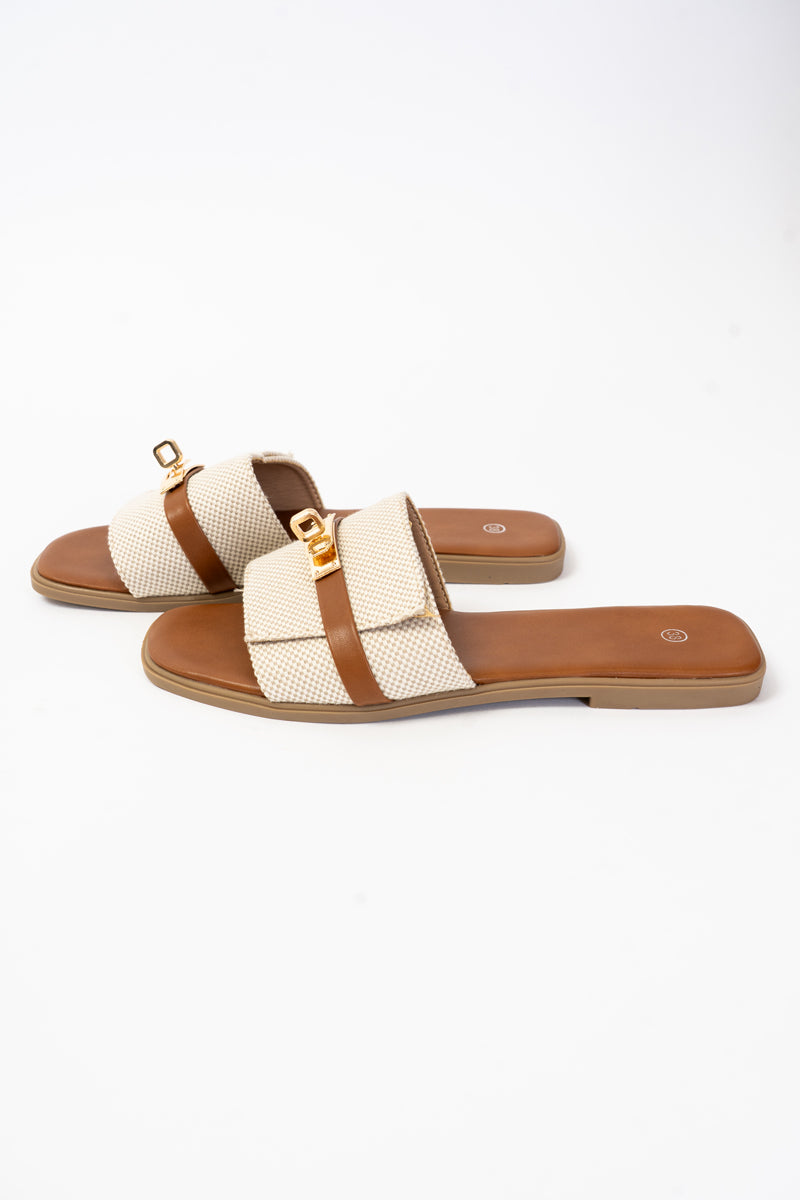Ciabatta Intrecciata Camel con Fibbia Hermès